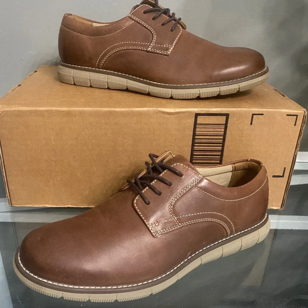 Johnston & Murphy Boys McGuffey Plain Toe Brown Leather Derby Shoes 5M 28-3320